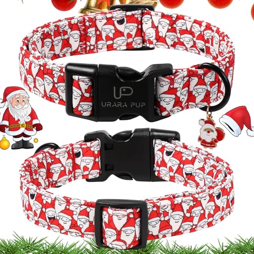 Image of Christmas Santa Pattern Dog Collar - Adjustable and Durable Xmas Pet Accessory for Festive - Cute Santa Claus Dog Collars for Girl Boy Dogs L