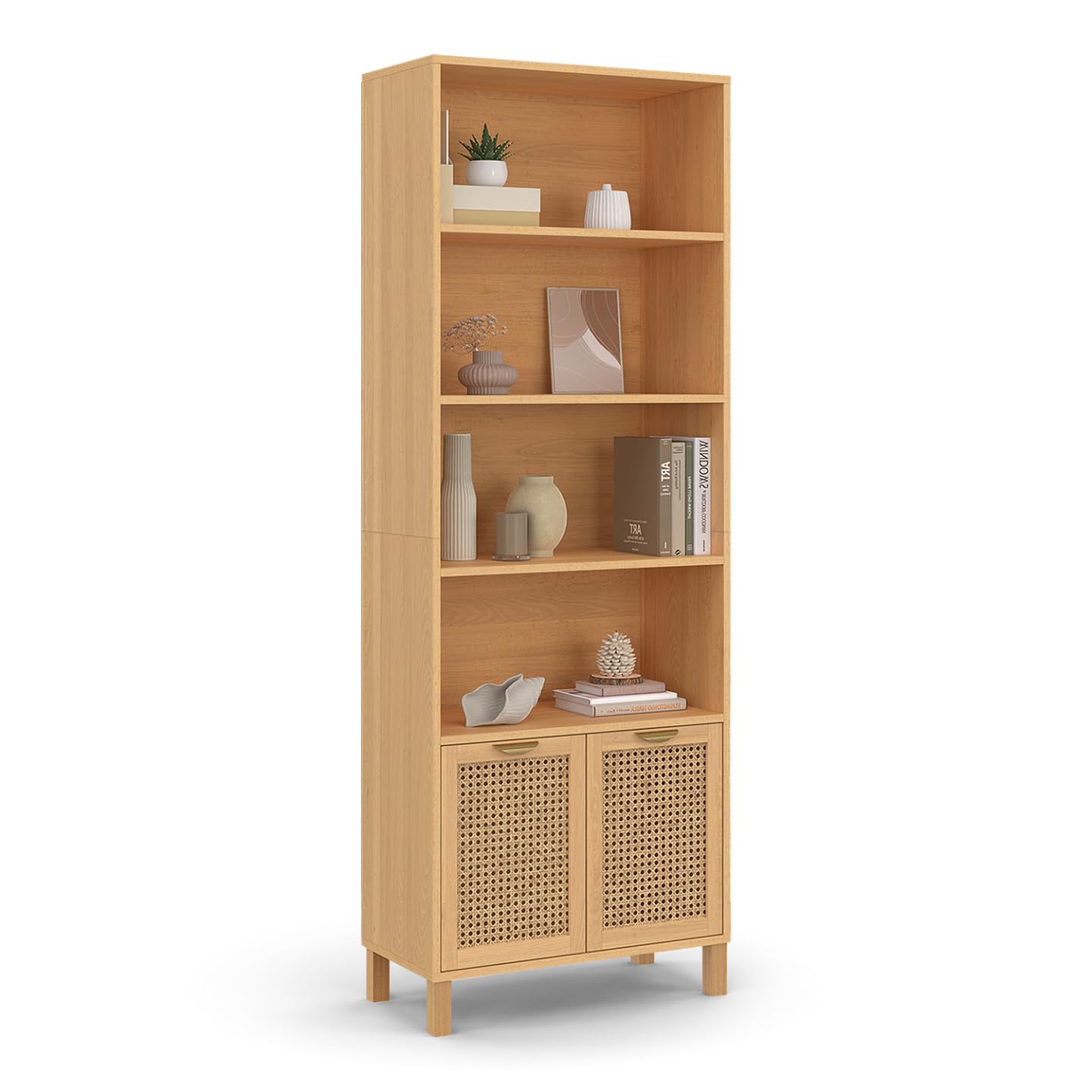 IDMarket - Etagère bibliothèque 4 Niveaux avec Placard EDHEN cannage et Bois