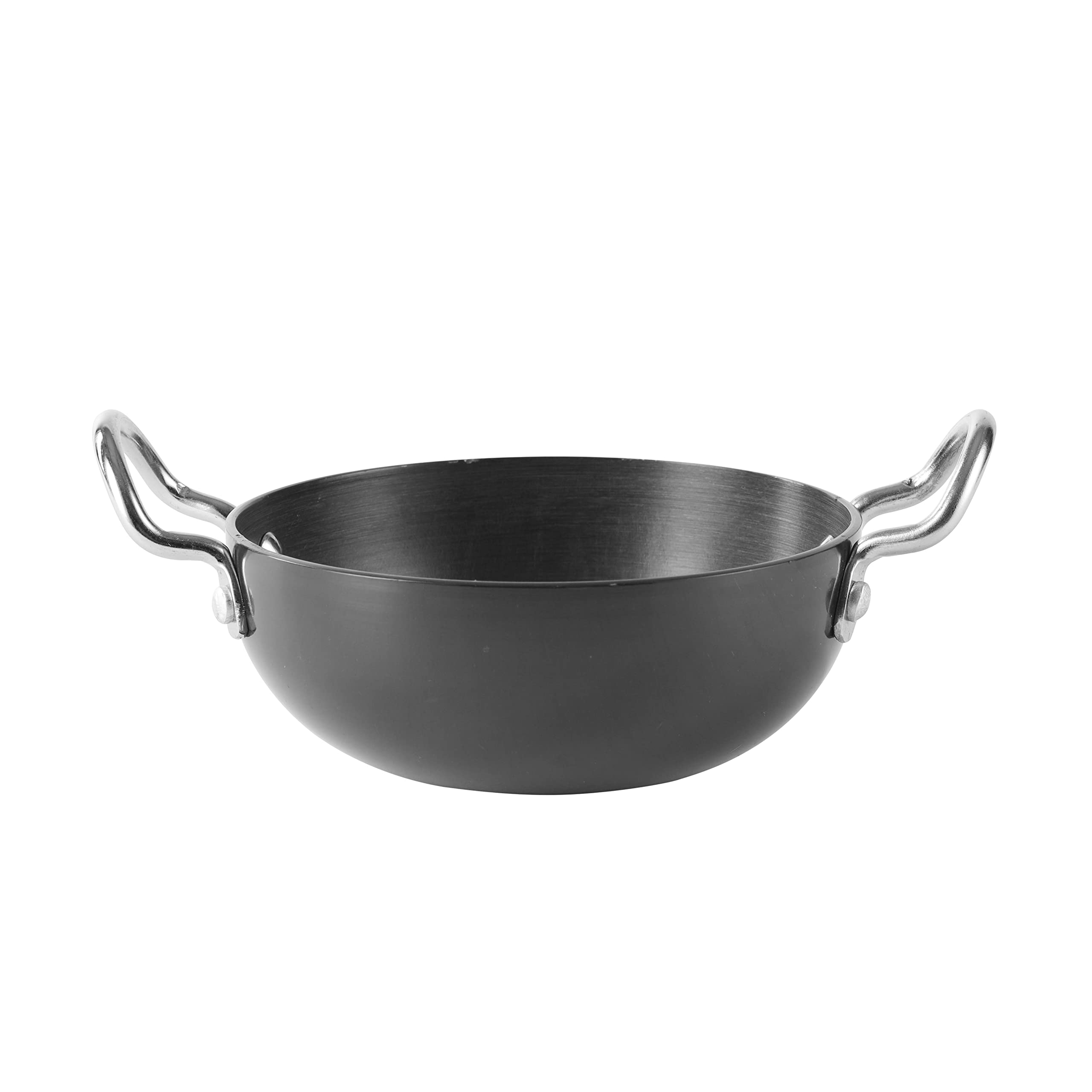 Royalford 13 CM Aluminum Tadka Pan with Stainless Steel Handles- RF11339 Stylish Design with Raised Handles Perfect for making Tadka for Gravies, Black