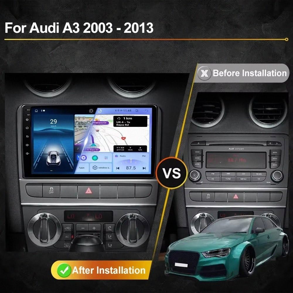 Touchscreen Autoradiao Multimedia Player für Audi A3 8P 2003-2012 Bildschirm mit Bluetooth-Freisprecheinrichtung, Sprachassistent, Live-Navigation, Mirrorlink, Aux, 8 Kern 4G+64G