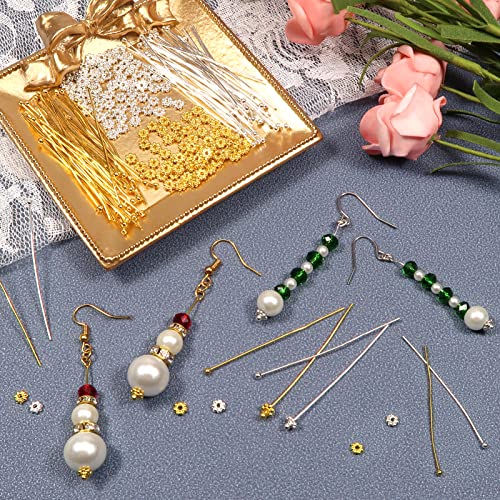 TOAOB 200 Pieces Ball Head Nails 50mm Brass Straight Pins and 200 Pieces 4mm Beads Metal Spacers Flower Shape for DIY Jewelry Making Gold Silver Tone - Image 4