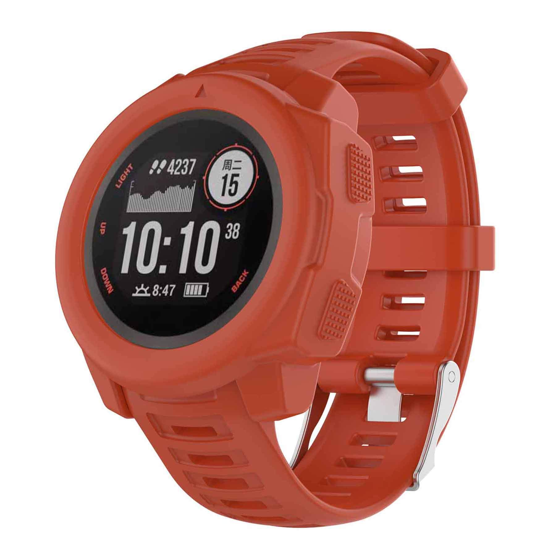 Pasek z etui kompatybilny z Garmin Instinct dla kobiet i mężczyzn, miękki silikonowy pasek do zegarka Garmin Instinct Tide/Tactical/Dual/Power Surf/Power/Esports Watch (pomarańczowy pasek +