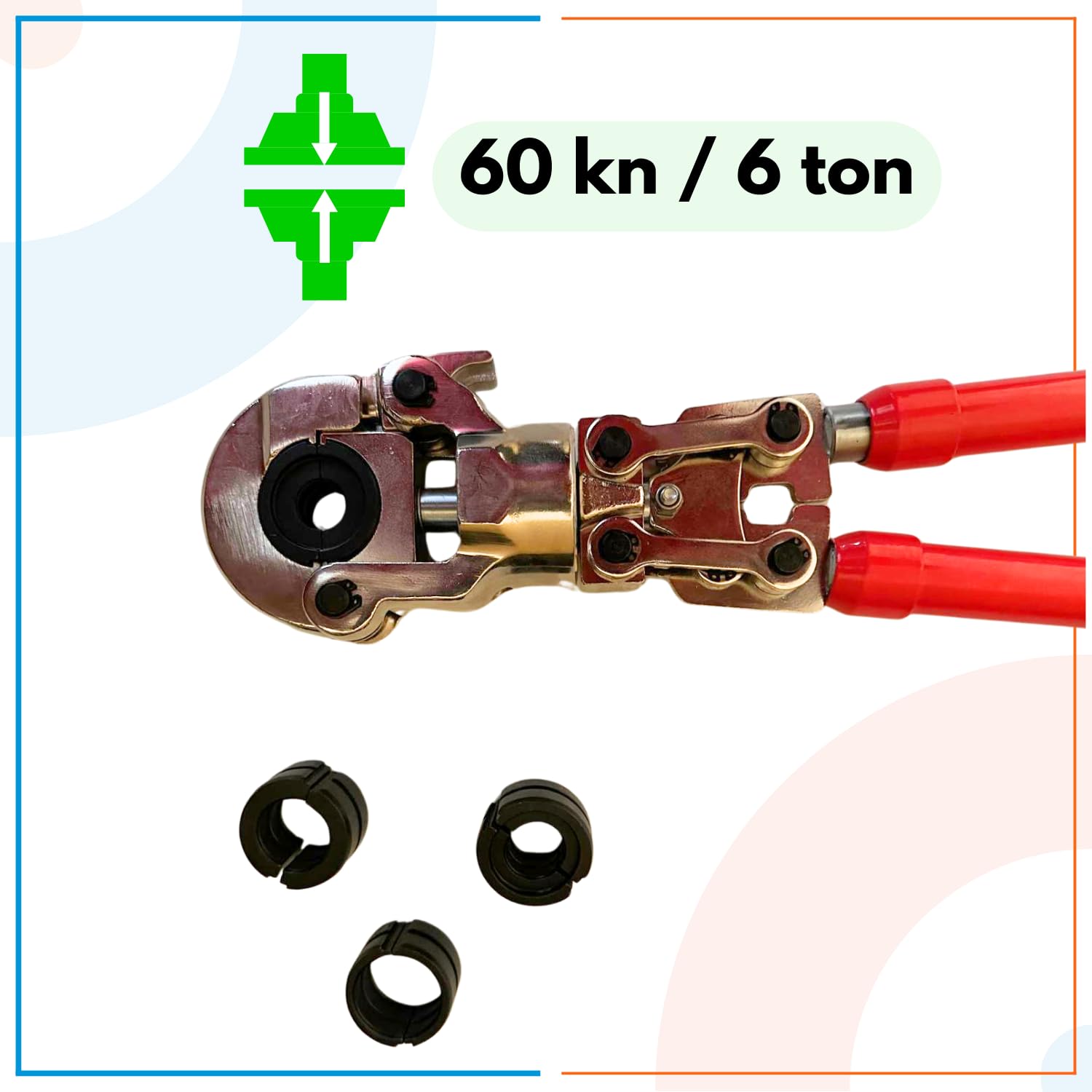 Rimex Szczypce zaciskowe w kształcie litery U, 60 kN, do PEX-AL-PEX & PERT-AL-PERT, U16, U20, U25, U32, uchwyty teleskopowe, obrót o 360°, z koffem