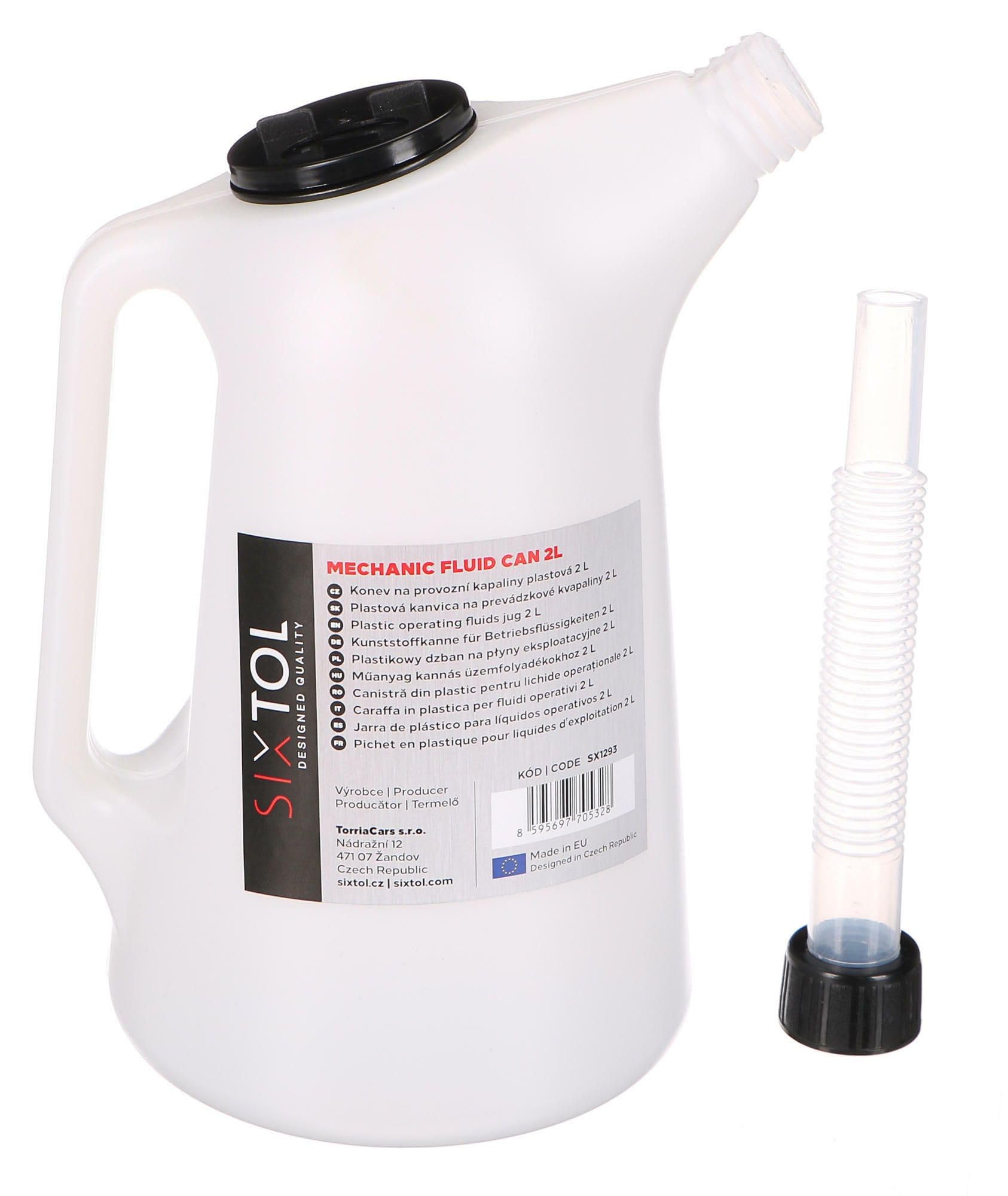 MECHANIC FLUID CAN 2L | Regadera de plástico para líquidos de funcionamiento | Caño flexible | Resistente a productos químicos | Jarra de taller | Escala de medición