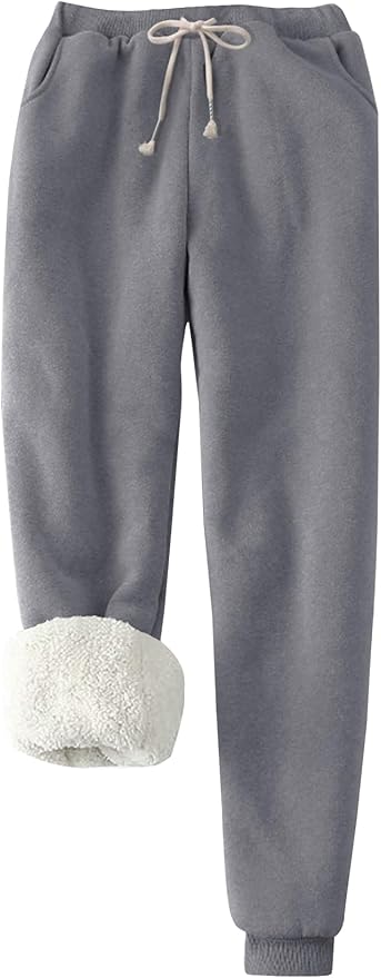 Flygo Women's Winter Warm Fleece Joggers Pants Sherpa Lined Athletic Active Sweatpants