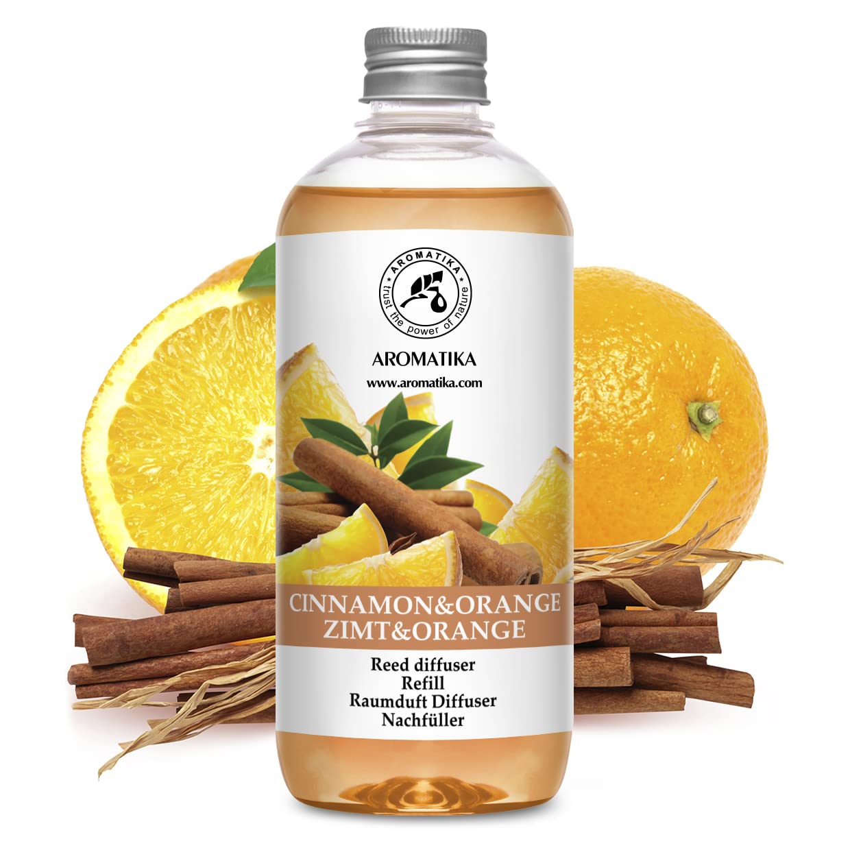 Cinnamon - Recambio de difusor de naranja de 17 onzas líquidas - Intensivo - Fragancia fresca y duradera - Bueno para aromaterapia - Spa - Aroma de Navidad - Difusores perfumados - Fragancia para el