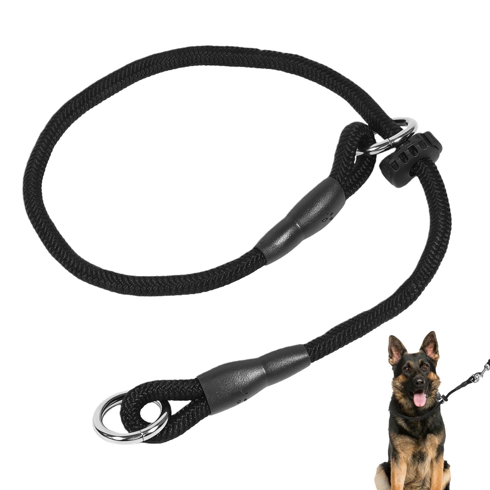 Slip Lead Dog Training Collar, Slip Collar for Dogs Adjustable Dog Lead Round Nylon Rope Collars No Pull P-Collar Anti-Choking Training Rope for Small Medium Large Dogs (Black, 50cm/20 inch)