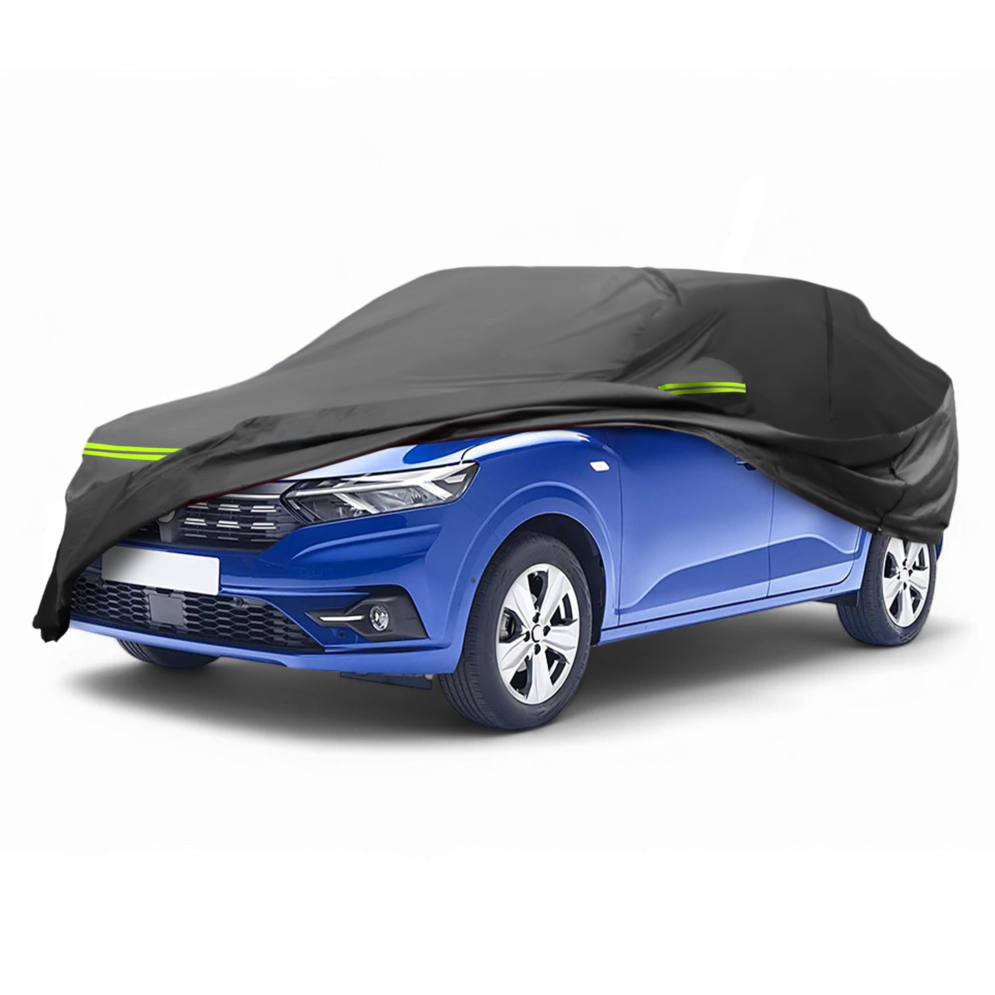 A ABSOPRO Housse Voiture pour Dacia Sandero 2008-2021 210D-Pu Housse Voiture Extérieure Complète Toutes Saisons Imperméable Coupe-Vent Protection Solaire Fermeture Éclair Conducteur Noir