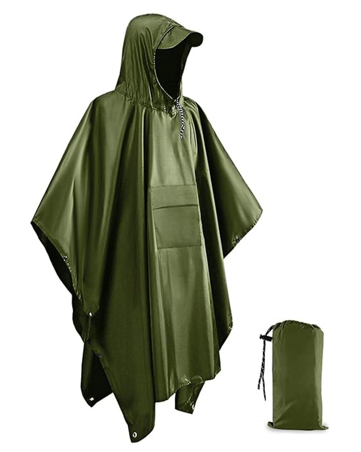 Victoper Unisex Green Waterproof Poncho Adult, Lightweight Reusable Rain Poncho Adult Waterproof For Outdoor Hiking Camping Cycling Traveling Waterproof Raincoat With Emergency Grommet Corners Army