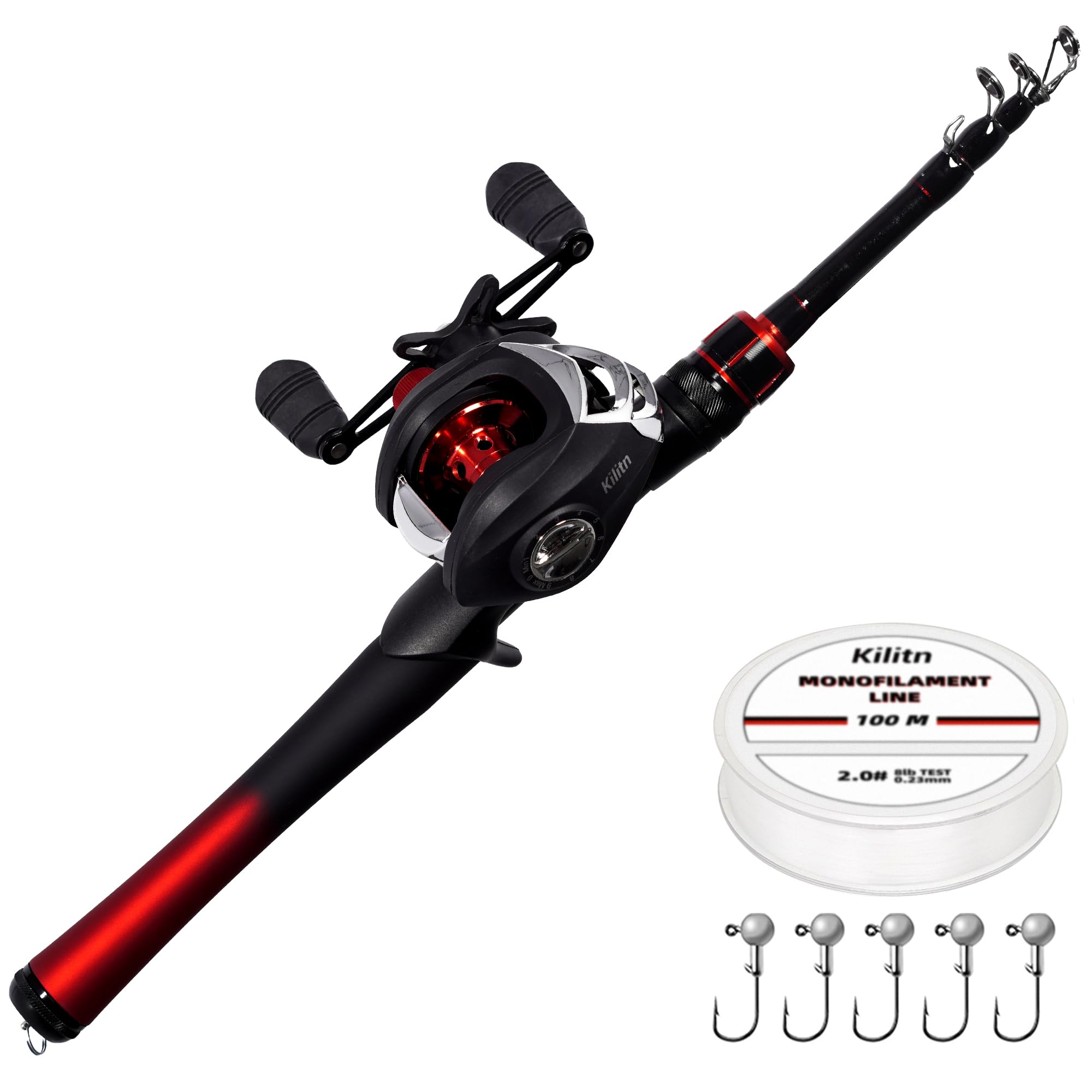 Kilitn Fishing Rod and Reel Combo, Baitcasting Combo Baitcast Reel 5 Foot Durable Fiberglass Telescopic Rod with Fishing Line Full Kits Comfortable Handle (Left) : Sports & Outdoors