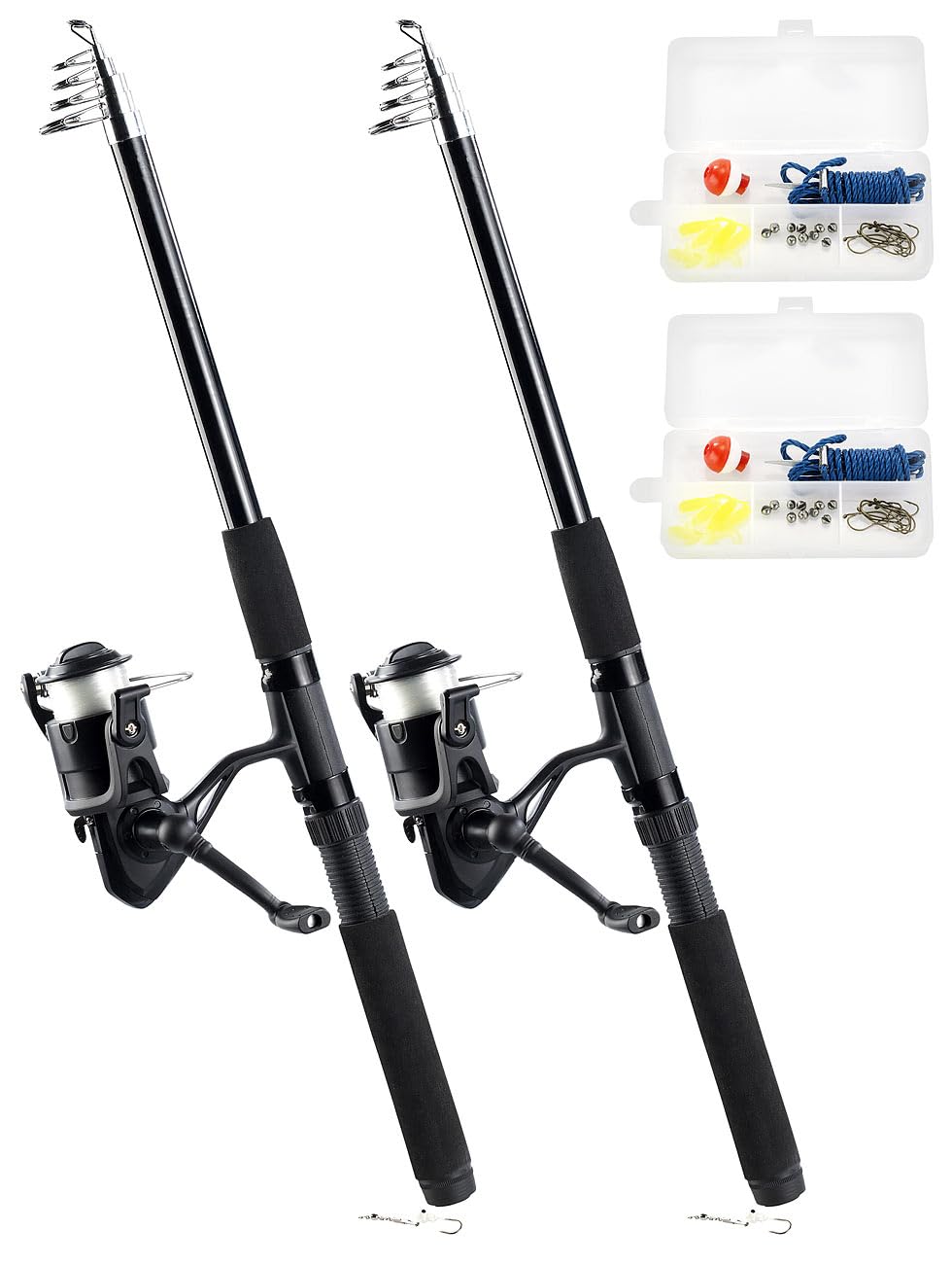 2 cannes à pêche téléscopiques 150 cm avec 27 accessoires [Speeron]