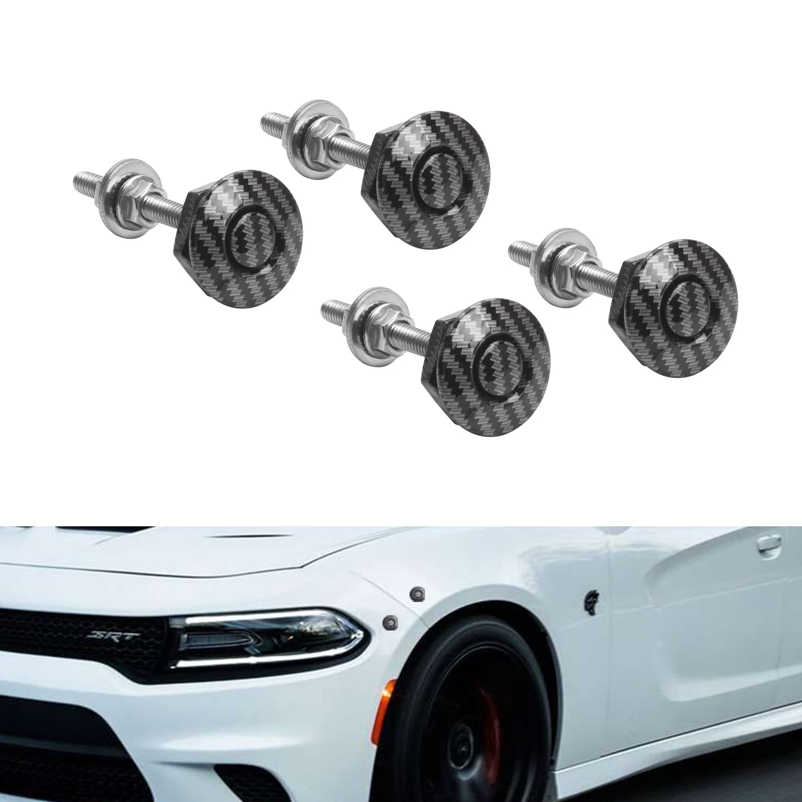 Xotic Tech 4Pcs Bumper Hood Lock Lid Kit Push Button Quick Release Fasteners Universal for Car (Carbon Fiber Pattern)