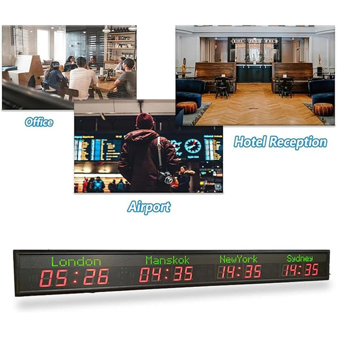 Orologio Digitale Multi-Fuso Orario, Orologio Mondiale LED Intelligente WiFi con Luminosità Regolabile, Due modalità di Visualizzazione, Corpo in Alluminio 6City