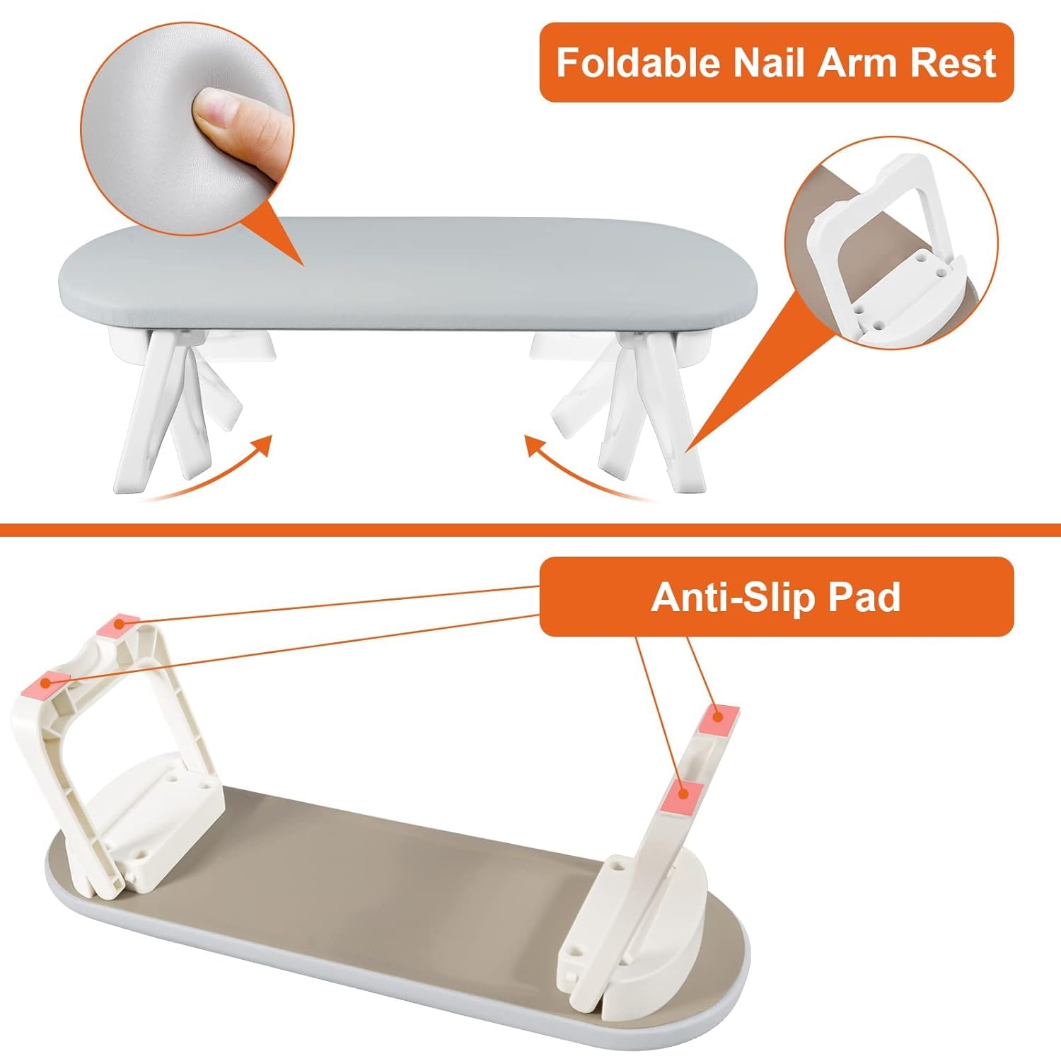 FBLXE Nail Arm Rest,Manicure Hand Rest,Nail Cushion Hand Rest Foldable PU Leather Nail Hand Rest,PVC Table Mat for Acrylic Nails,Nail Pillow Hand Rest,Nail Stand,Arm Rest For Nails Tech(Gray) 2