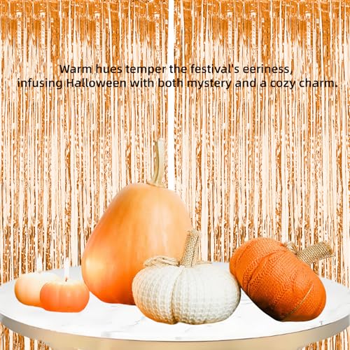 LIANRISES 2 Stück Lametta Vorhänge Orange, 1 x 2m Glitzer Folien- Fransenvorhänge für Disco Geburtstag Karneval Halloween Theme Party Dekoration, Wand, Tür Innen und Außen Foto Kabine Backdrop Props