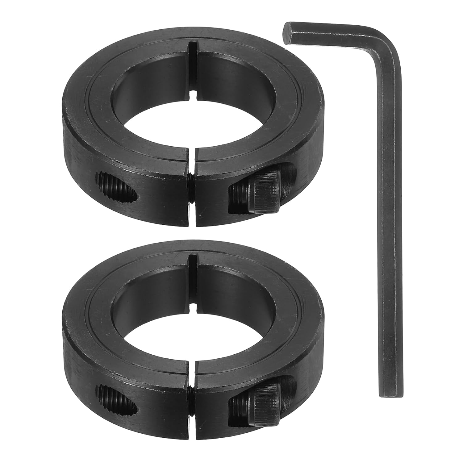 MECCANIXITY 2Pcs 1-1/4" Bore Clamp-on Shaft Collar, Black Carbon Steel Locking Collar 2-1/16" OD 1/2" Thick with 3/16"(4.76mm) Flat Hex Wrench for Timing Pulley, Machine Tool, Industry