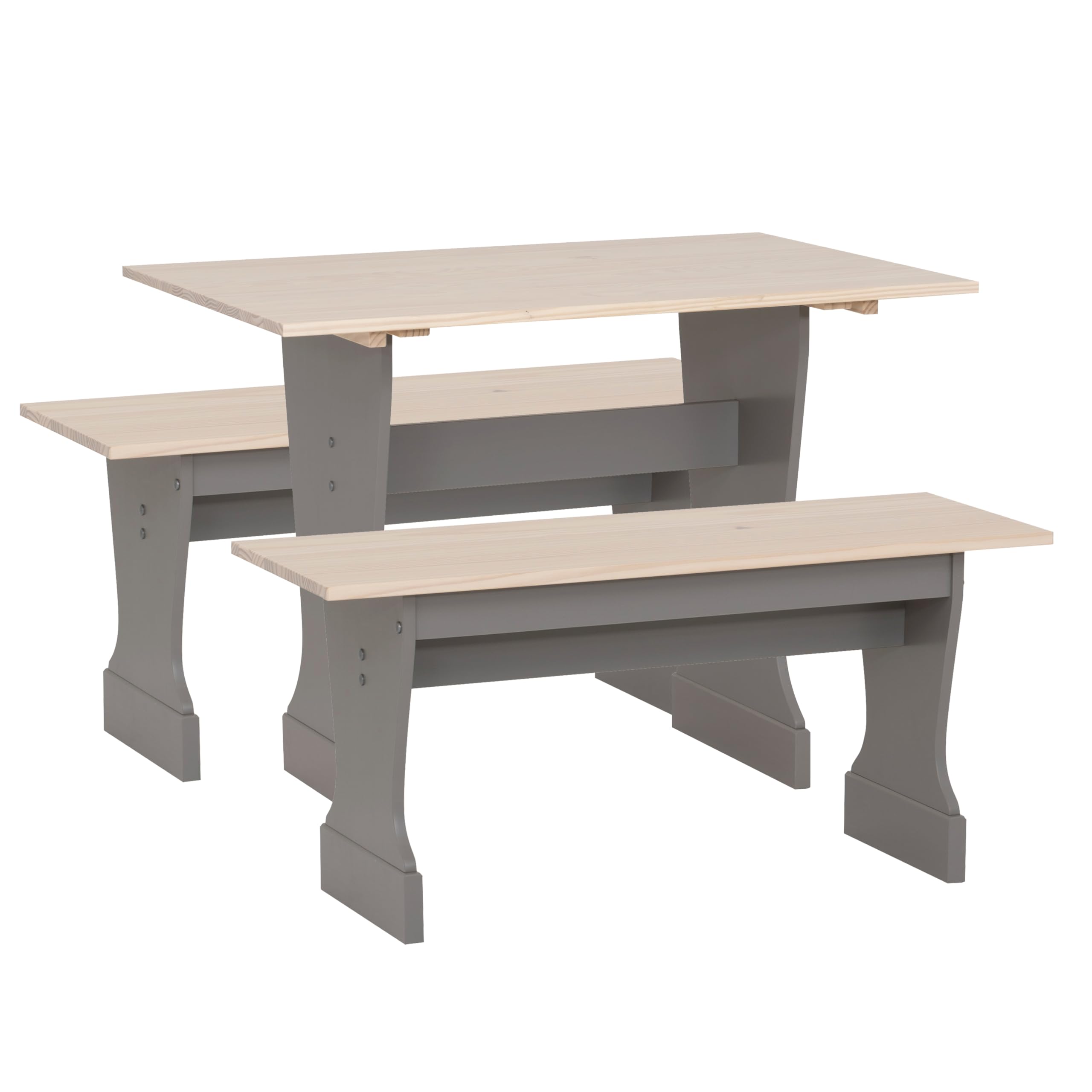 Photo 1 of ***FACTORY SEALED***Linon Harris Grey and Maple Three Piece Solid Pine Dining Set Includes Dining Table and Two Benches