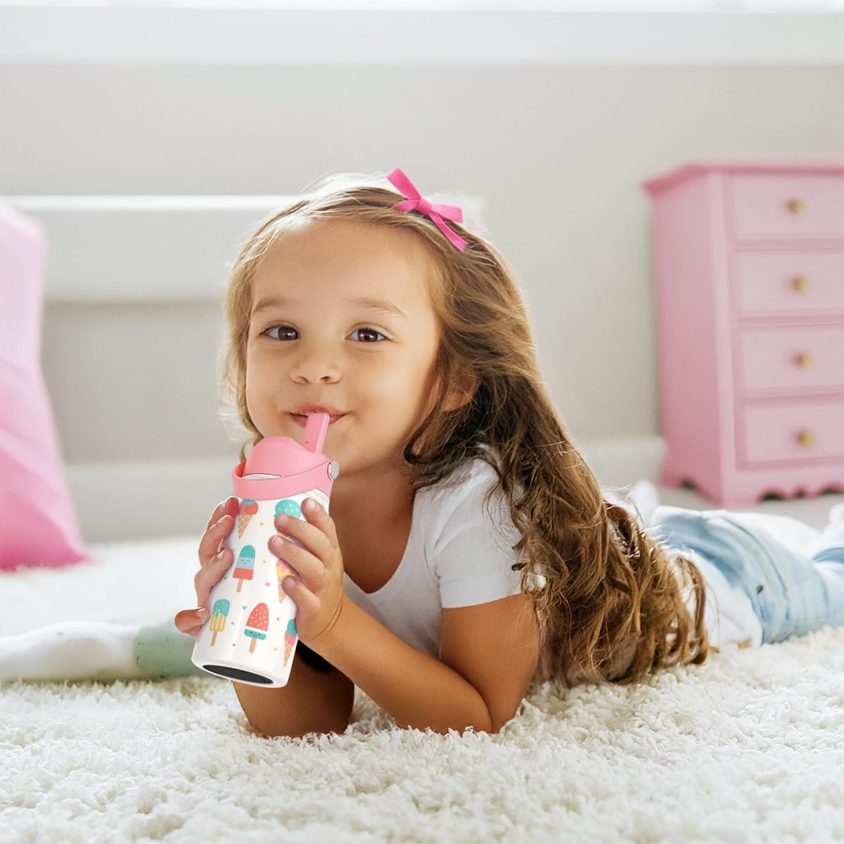 SANDJEST Ice Cream Kids Water Bottle With Straw Lid 12oz Insulated Stainless Steel, Travel Tumbler, Gifts For Girls, Birthday, Christmas, Back To School - Image 7