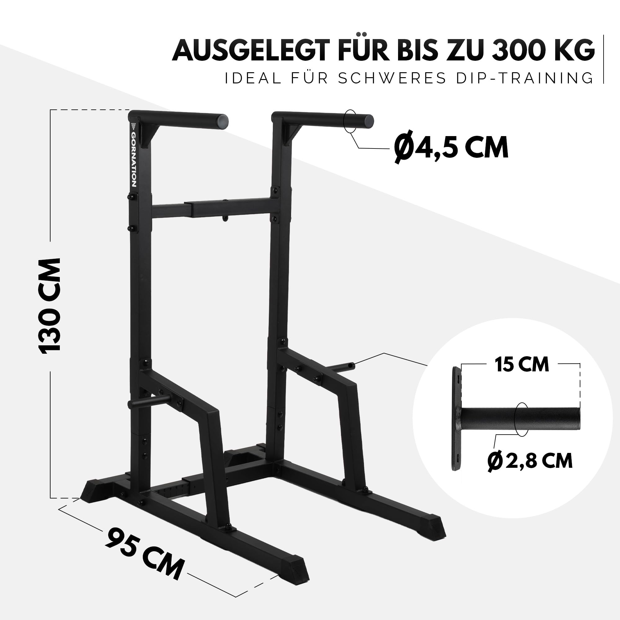 GORNATION Dip Station für Calisthenics & Homegym, Verstellbare Dip Barren Indoor & Outdoor, Freistehende Dip Bars für Dips, L-Sits, & Abs Training, Dipstangen