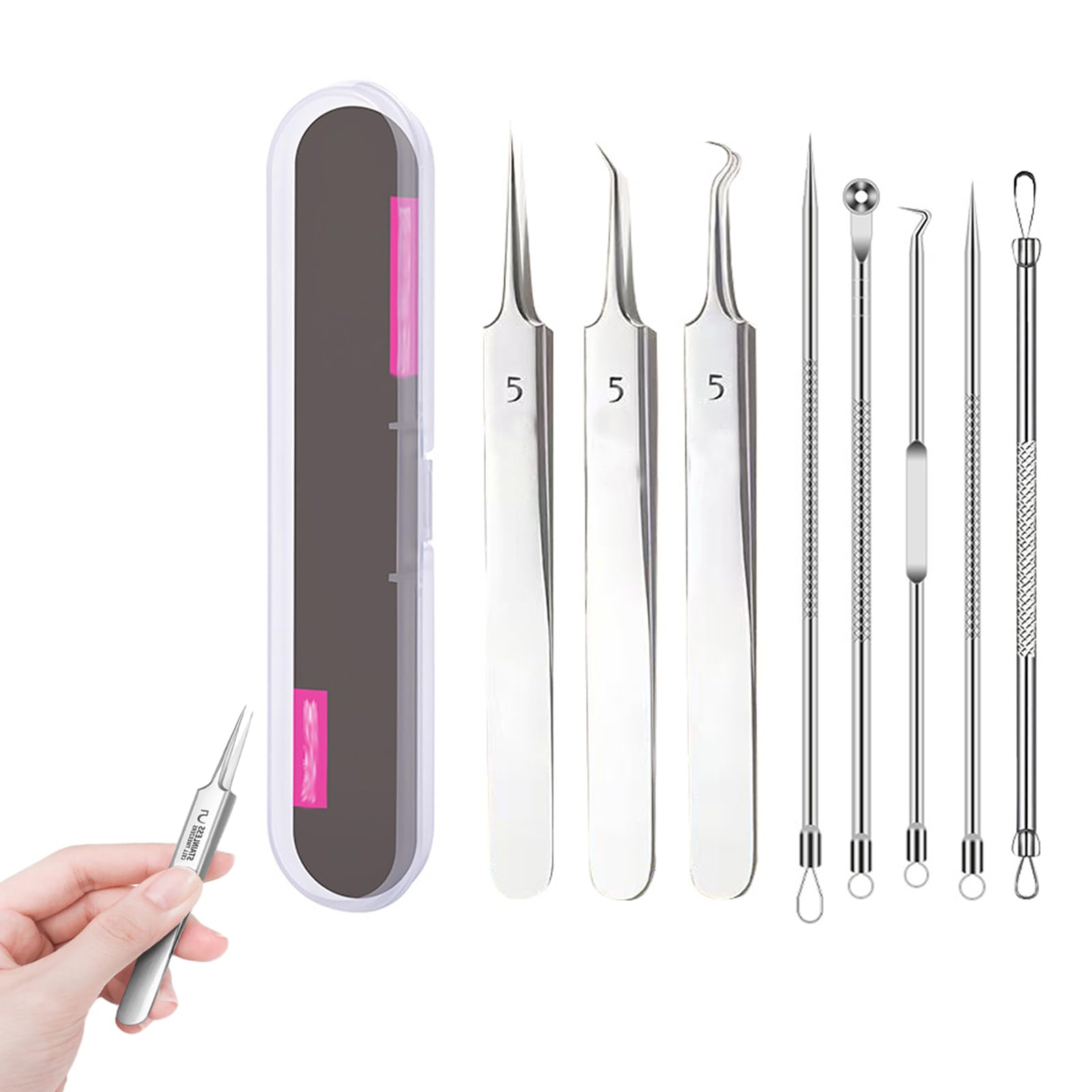 Acssart Blackhead Tools, Stainless Steel Acssart Blackhead Tweezers, Stainless Steel Blackhead Remover Tool Kit (8-Piece Set)