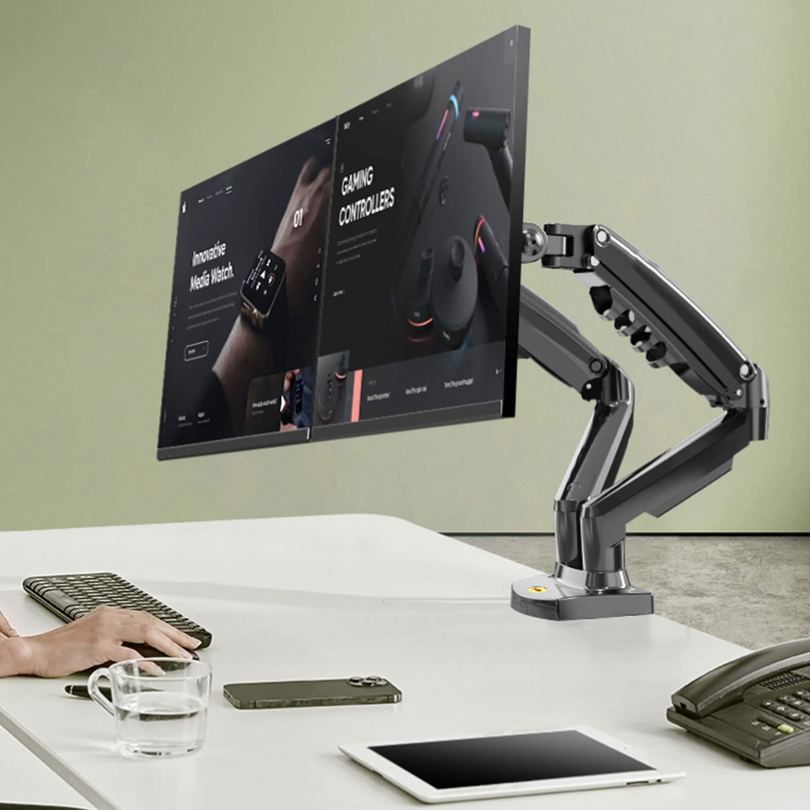 Supporto a molla ergonomico regolabile per doppio monitor per la casa