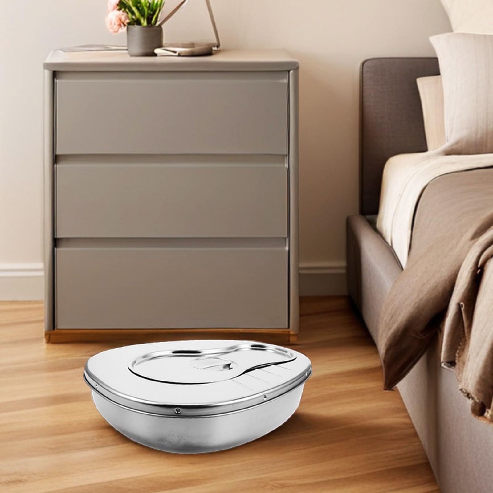 POPETPOP Orinal de Acero Inoxidable para Ancianos con Tapa, Gran Capacidad, Cómodo para Mujeres Mayores, Adecuado para Uso en Casa y Residencias de Ancianos
