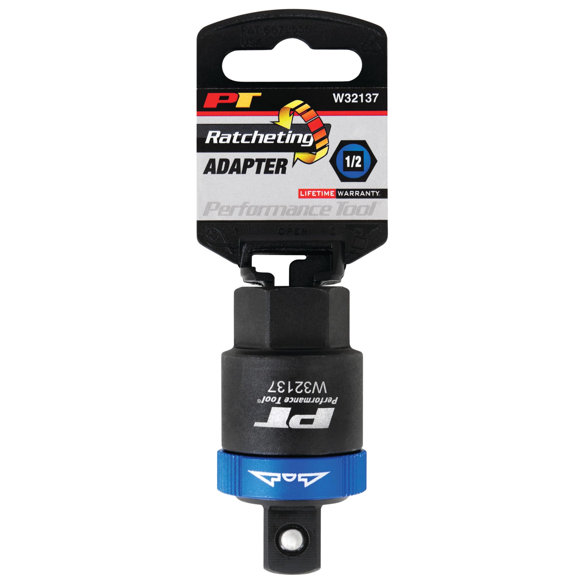 Performance Tool W32137 1/2 Zoll Ratschen-Adapter – wandelt Brechstange oder Schiebet-T-Griff in Ratsche – Umschaltbarer Ratschenmechanismus mit eloxiertem Schalterkragen