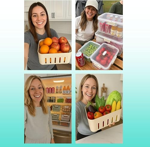 Miniatura 2 de Paquete de 5 recipientes de frutas para refrigerador que se mantienen frescos, recipientes herméticos para alimentos con tapas, protector de