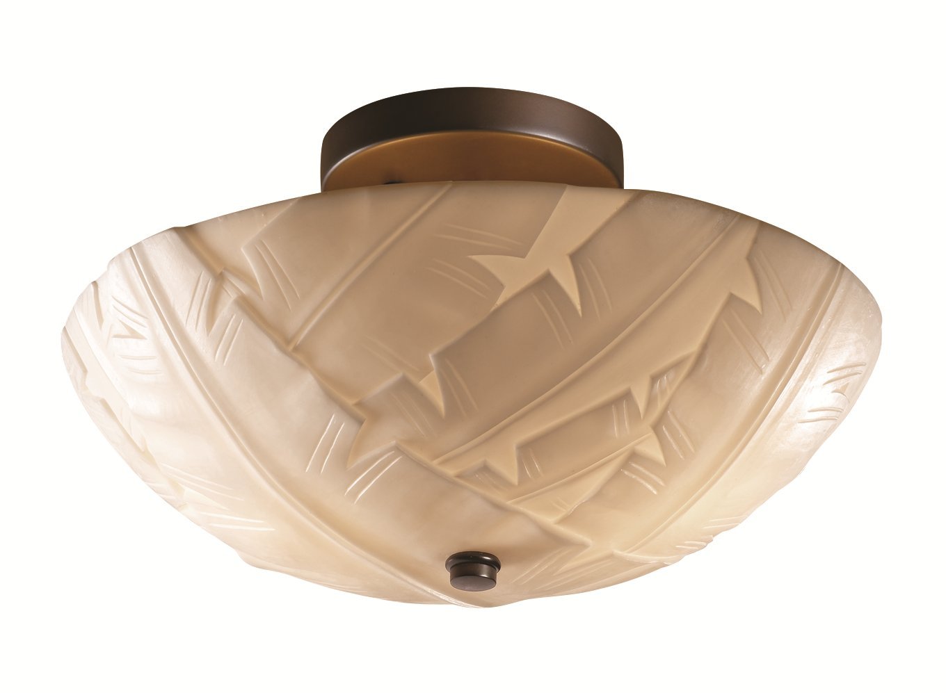 Justice Design Group Porcelina 2-Light Semi-Flush - Dark Bronze Finish with Banana Leaf Faux Porcelain Resin Shade