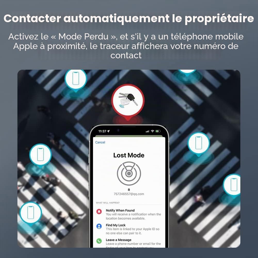 Tracker Bluetooth et localisateur d'articles : localisateur de clés, étiquette intelligente fonctionne avec Apple Find My (compatible uniquement avec iOS) - Batterie remplaçable de 1 an - Tracker