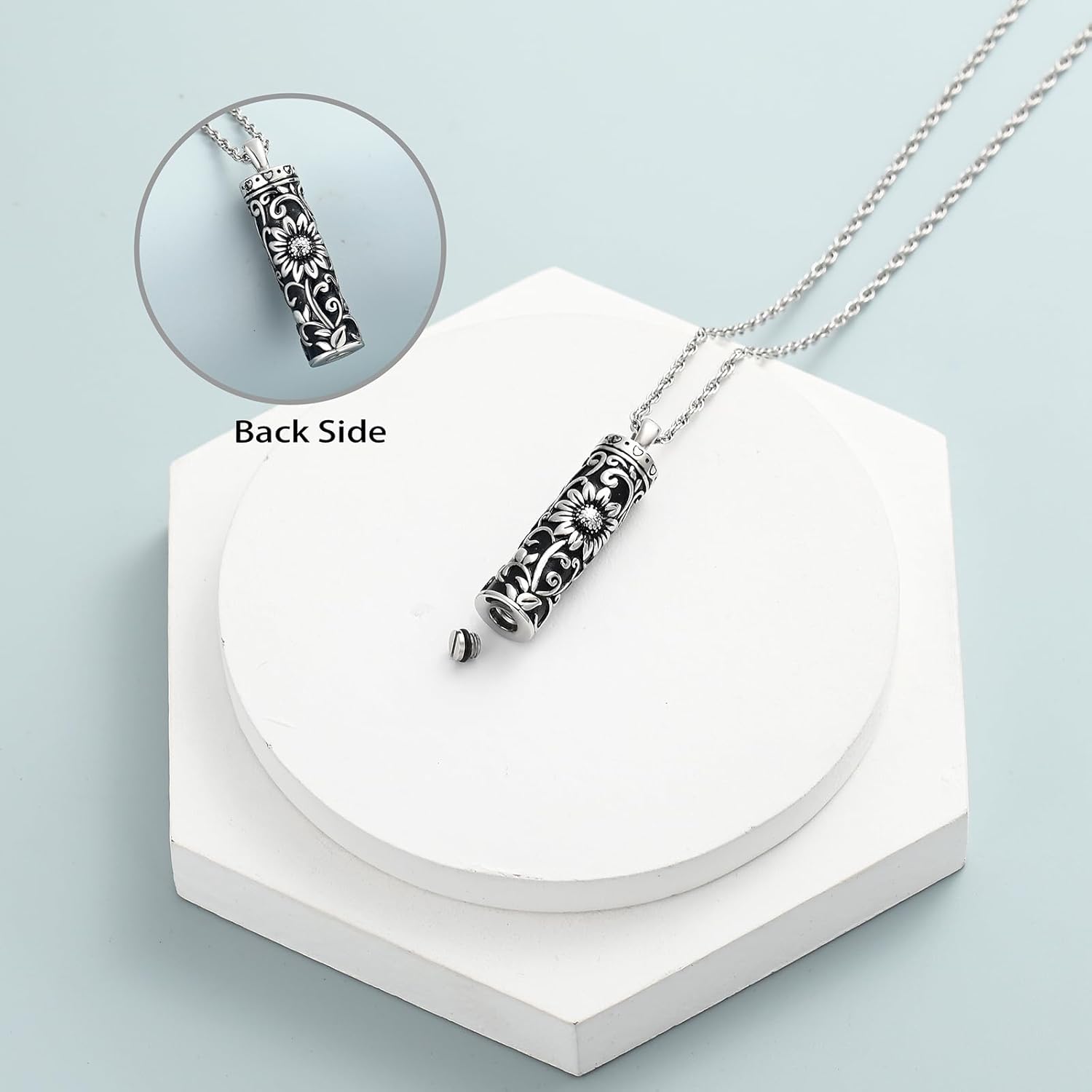 shajwo Cylinder Urn Necklace for Ashes for Women Men Sunflower Cremation Jewelry Vial Memorial Loved One Pendant - Image 5