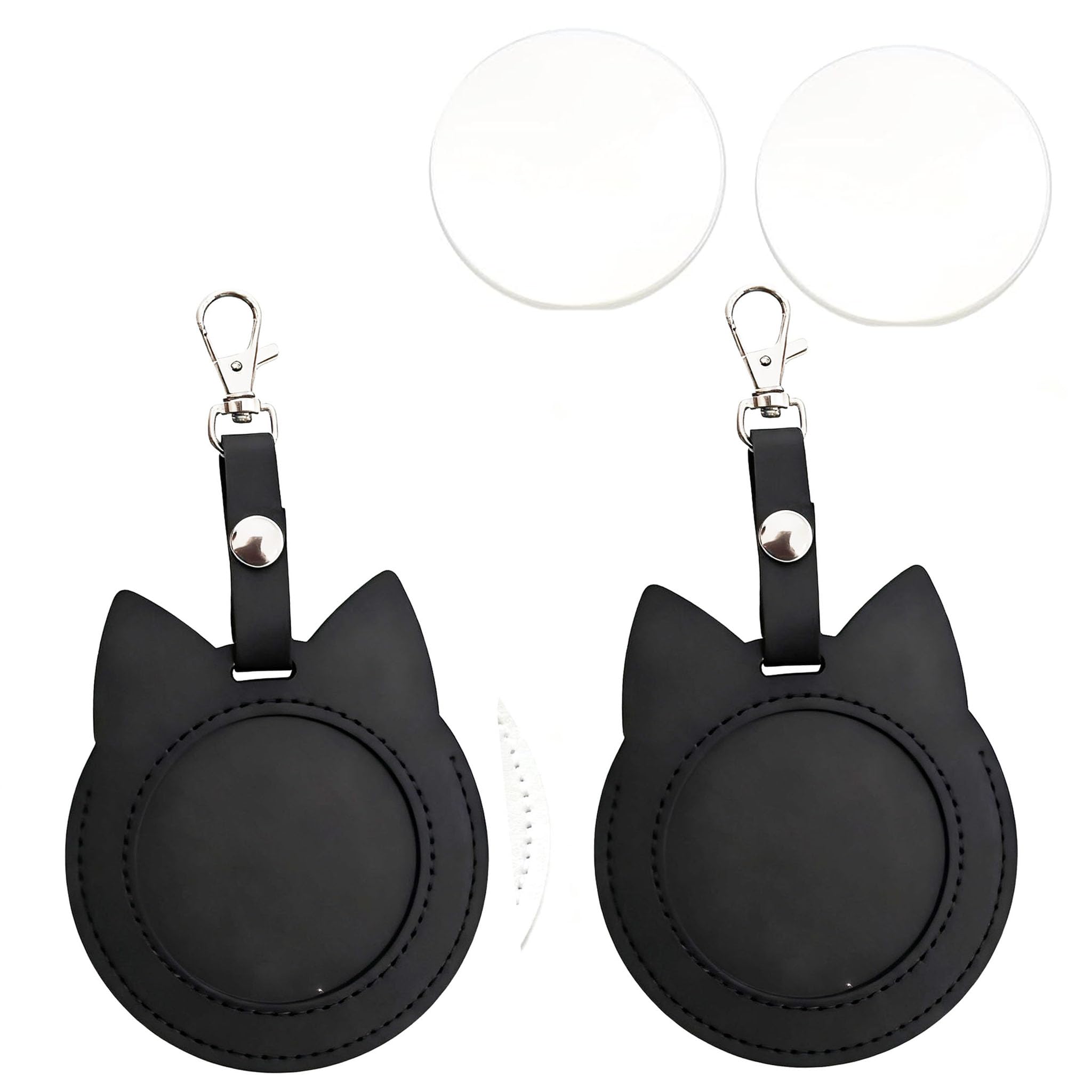 [Coyoohouse] 缶バッジカバー 猫 58mm 75mm 2個セット キーホルダー 透明窓 PUレザー PU01 | 大切なコレクションを傷・汚れから保護 クリアPVCで絵柄を鮮明に表示 フック付きでバッグへ簡単装着 丈夫な縫製 かわいい耳型デザイン 推し活グッズ イベント 通勤 通学 プレゼント