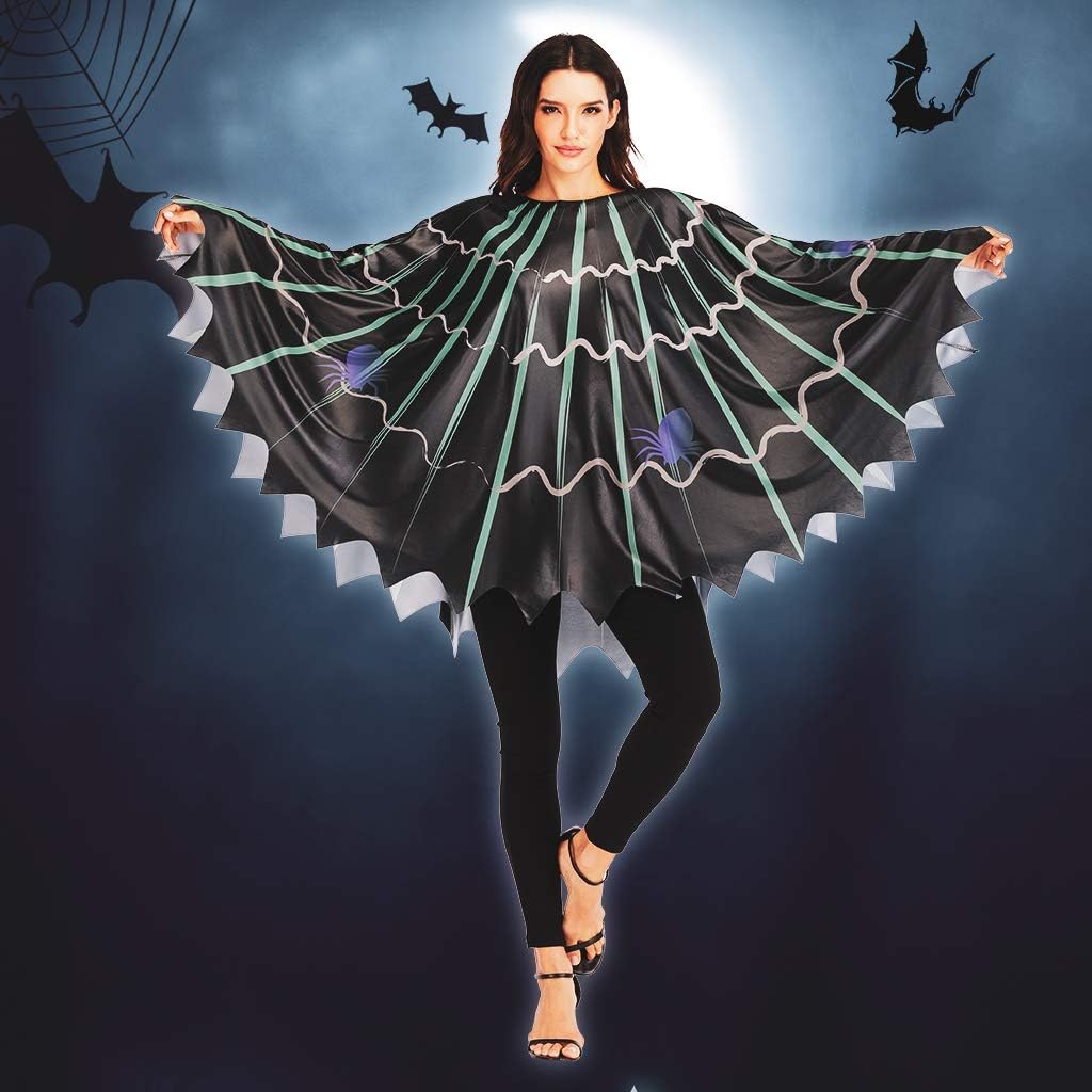 ReneeCho Women’s Web Poncho Bat Vampire Halloween Costume Adults Spider Black Cosplay Dress up Cape Plus Size - Image 5