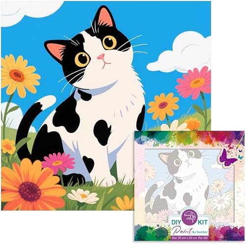 Easy Craft Paint by Number DIY Kit, 20x20cm- Cat with Gerberas
