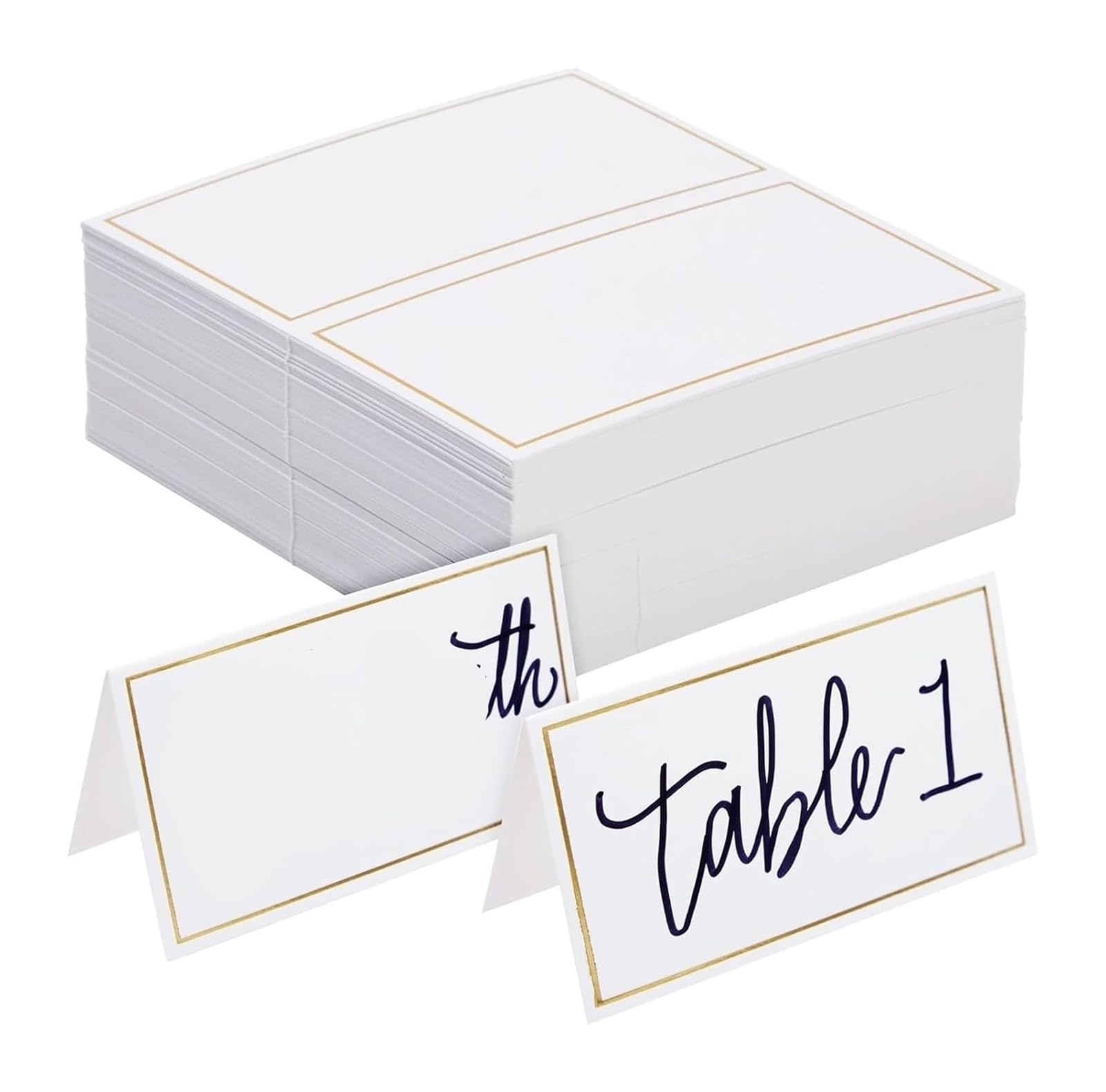 Tischkarten aus Kunststoff | Weiß mit Goldfolienrand for Hochzeiten, Bankette, Veranstaltungen, Tischdekoration