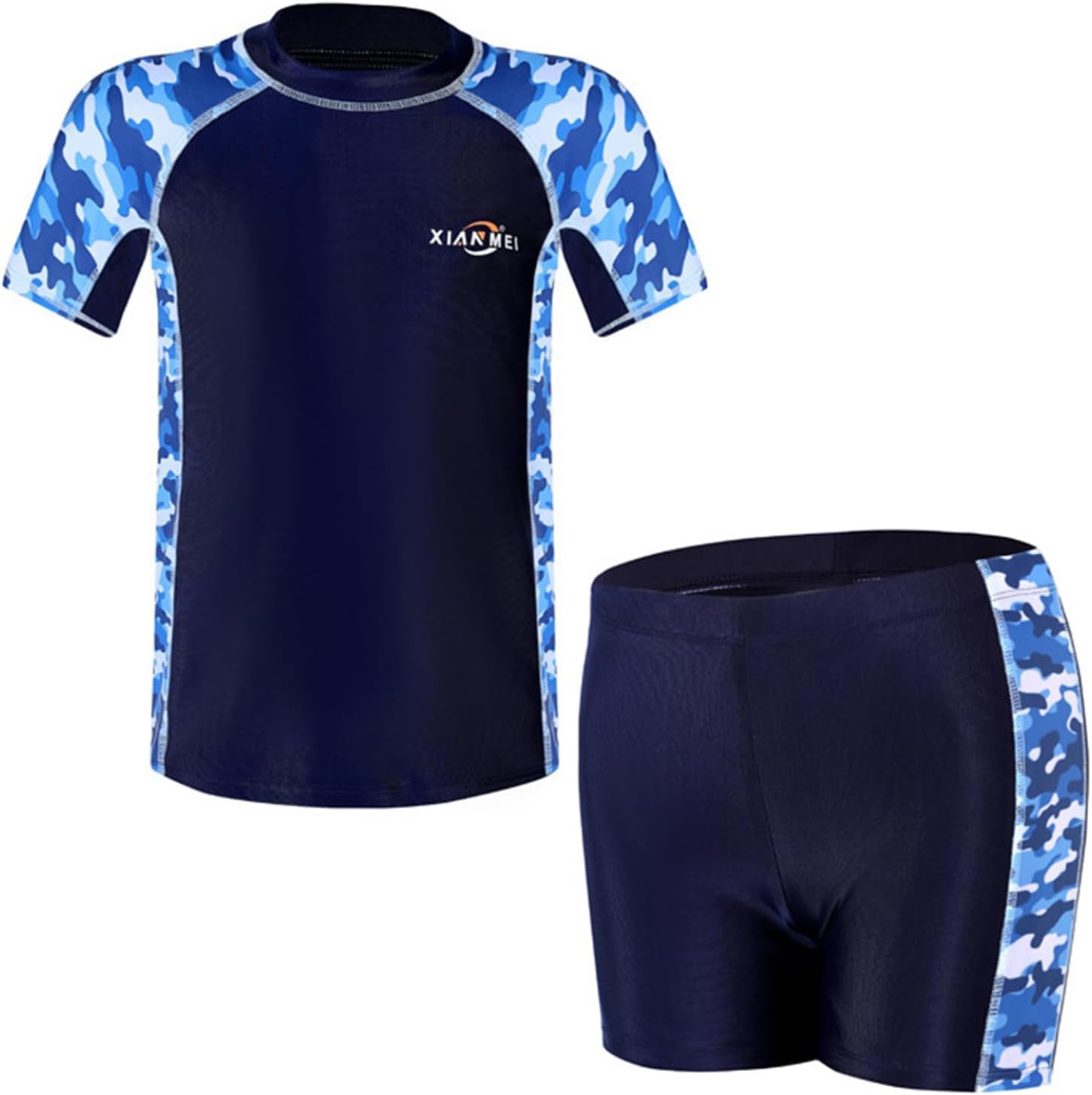 2Pcs Boys Swimming Costume Rash Guard Swimsuit Short Sleeve Rash Vest Top and Shorts Set