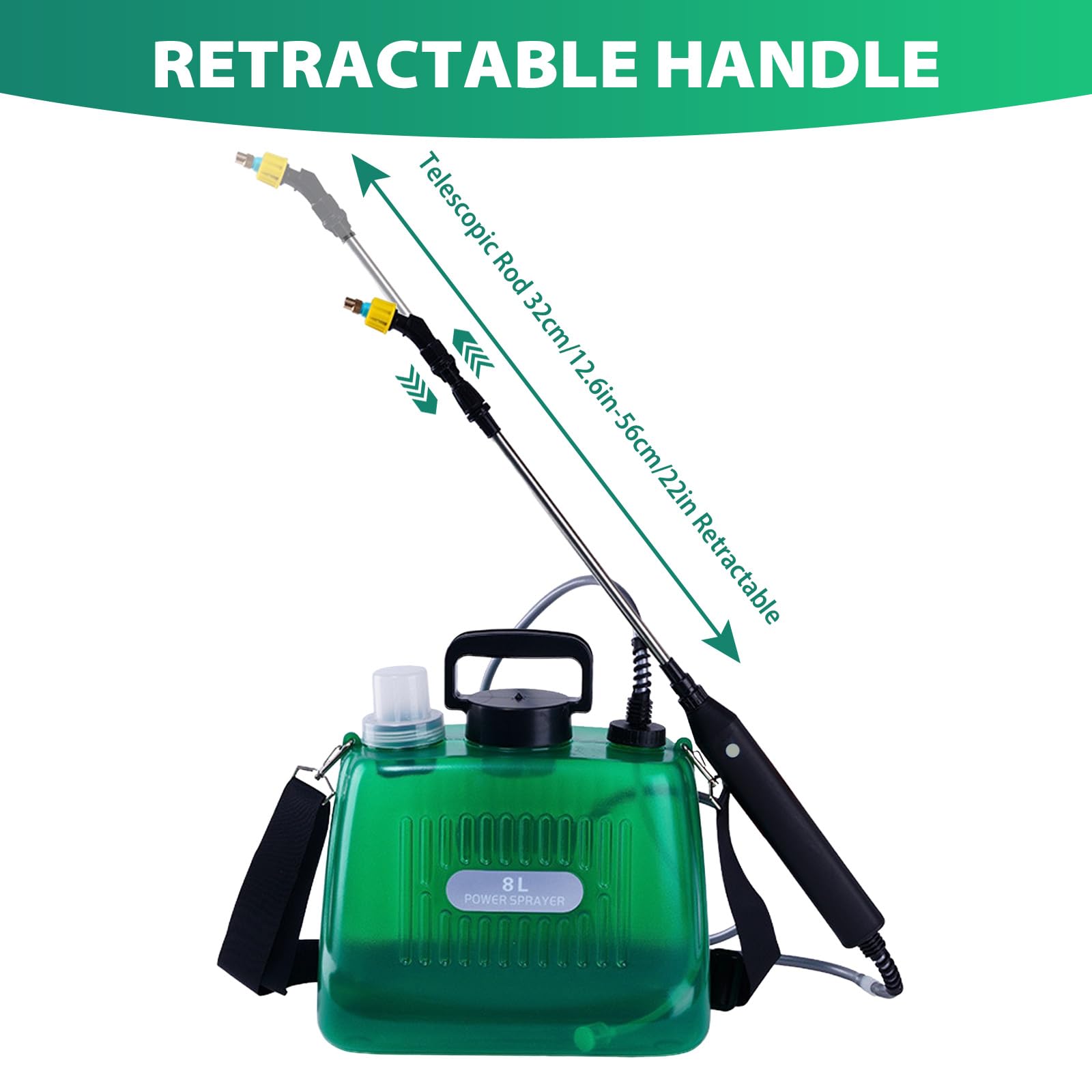 Spruzzatore a Pressione da 8L, Spruzzatore Elettrico con 3 Ugelli Nebulizzatori, Barra Spray Retrattile