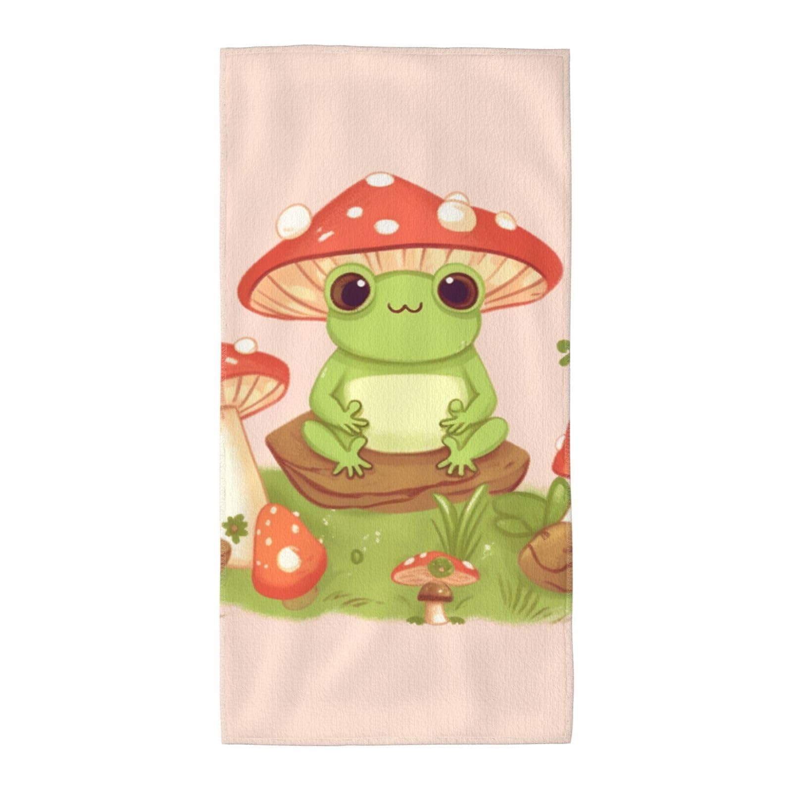 FekiLoot Absorbent Hand Towels 12"X24" Decorative Bathroom Towel Soft Microfiber Face Towel Cute Frogs and Mushrooms Dish Kitchen Towels for Bathroom Kitchen Hotel Spa Bath Towels