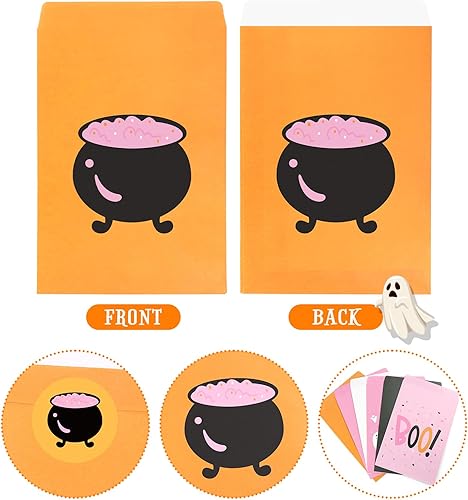 Miniatura 3 de FHzytg 48 bolsas de recuerdo de fiesta de Halloween, bolsas de regalo de dulces fantasmas de Halloween rosas para niñas, decoraciones de cumpleaños