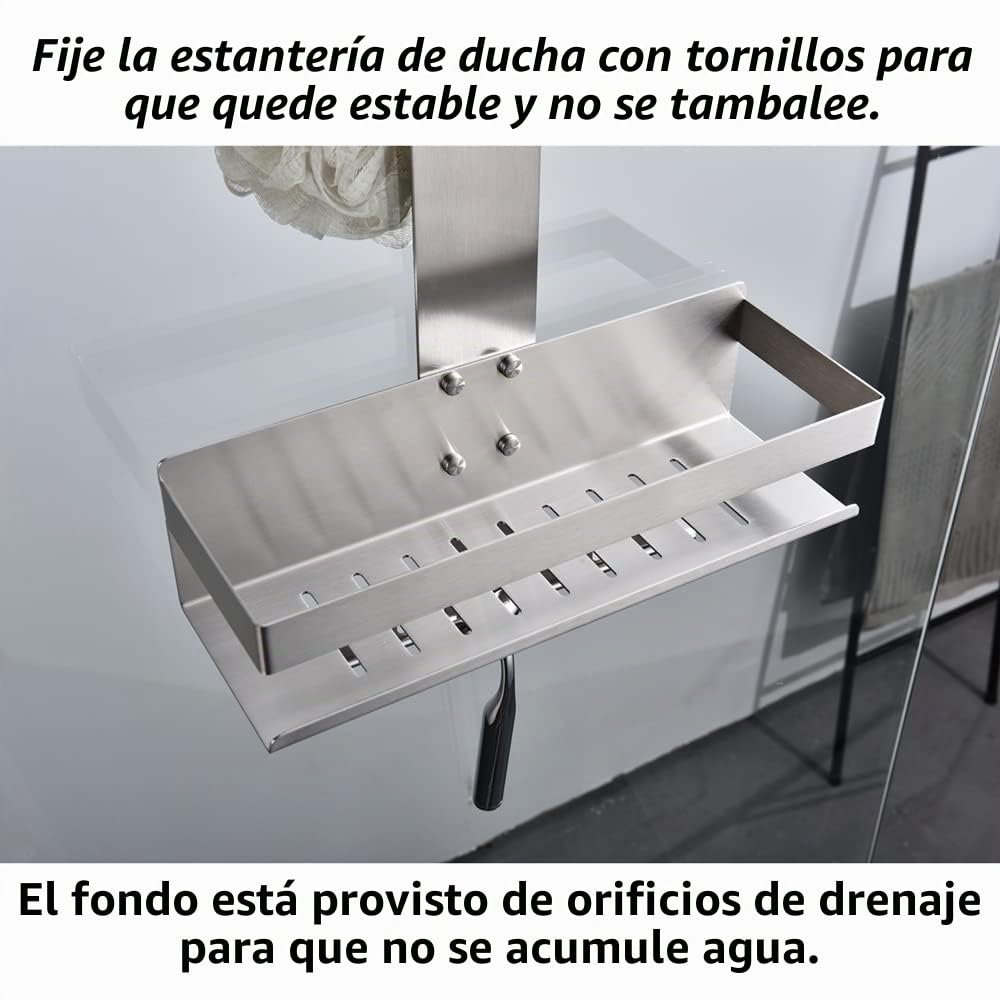 Estantería de ducha para colgar, estante de ducha de 2 estantes para colgar | SUS304 H30BN-2DH - Cesta de ducha doble de acero inoxidable con gancho para mampara de cristal