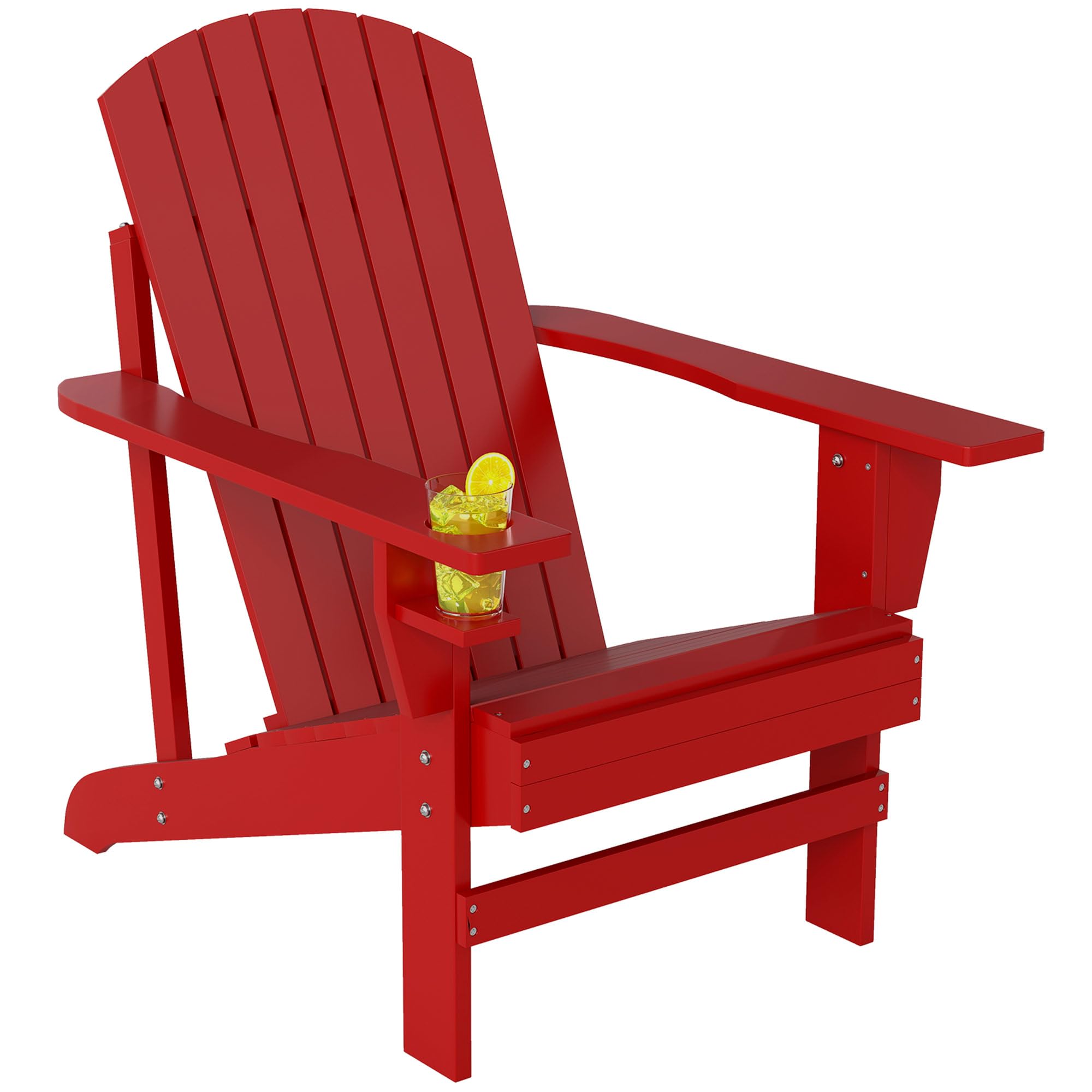 Outsunny Adirondack Grand Confort - Sillón de jardín con portavasos integrados, madera de abeto tratada, color rojo
