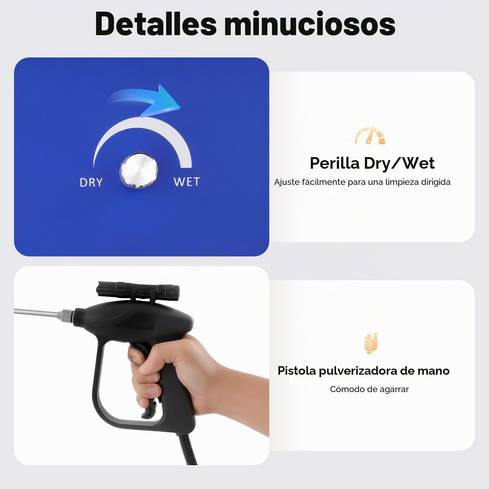 Limpiador de vapor portátil, 3000 W, alta temperatura, para el hogar, coche, vapor, 100 – 130 °C, máquina de limpieza a vapor de alta presión, 3 – 5 bar, 43 x 23,6 x 16,5 cm