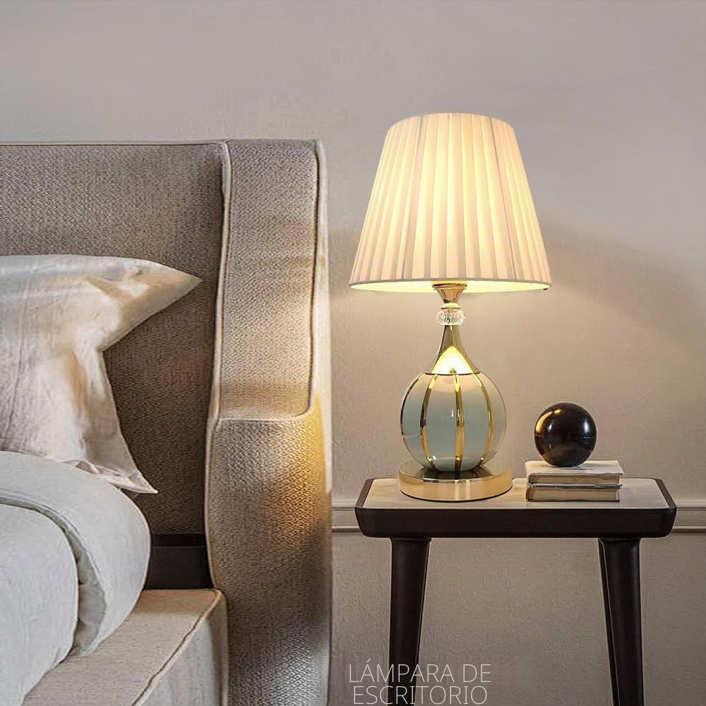 Lámparas Para Mesita De Noche Lámpara De Mesa De Noche De Cerámica, Lámpara De Escritorio De Lujo Moderna E27, Mediterráneo Retro Para Oficina, Sala De Estar Comedor Oro blanco (azul)
