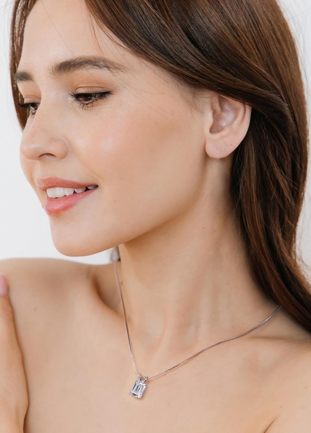 Solitaire Pendant for Women, Emerald/Square Princess/Marquise/Trillion Cut CZ Necklaces, 18K White and Gold-plated 925 Sterling Silver Ideas Gift, Jewelry Box Packed - Image 4