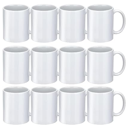 Set of 12 Sublimation Mugs, White Ceramic Sublimation Cups, Bulk Mugs, Ceramic Mugs, for Coffee, Soup, Tea, Milk, Latte, Hot Cocoa and DIY Printing(12 oz Ceramic Mugs)