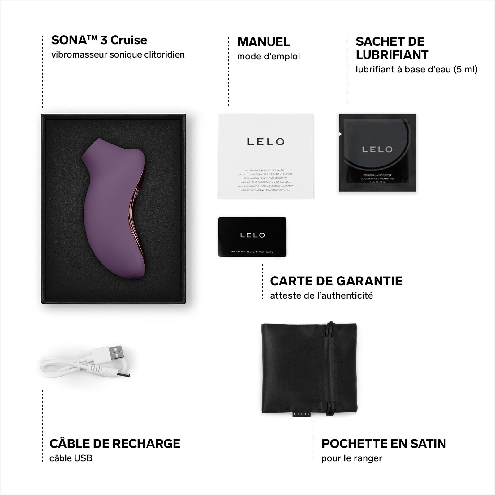 LELO SONA 3 Cruise Masseur Sonique avec Appli Bluetooth, Doté de 12 Modes de Plaisir, Vibromasseur Sex Toys Femme Clitoridien, Sextoyse Femme Clitoridienne, Sextoy, Vibromasseurs Feminin, Plum