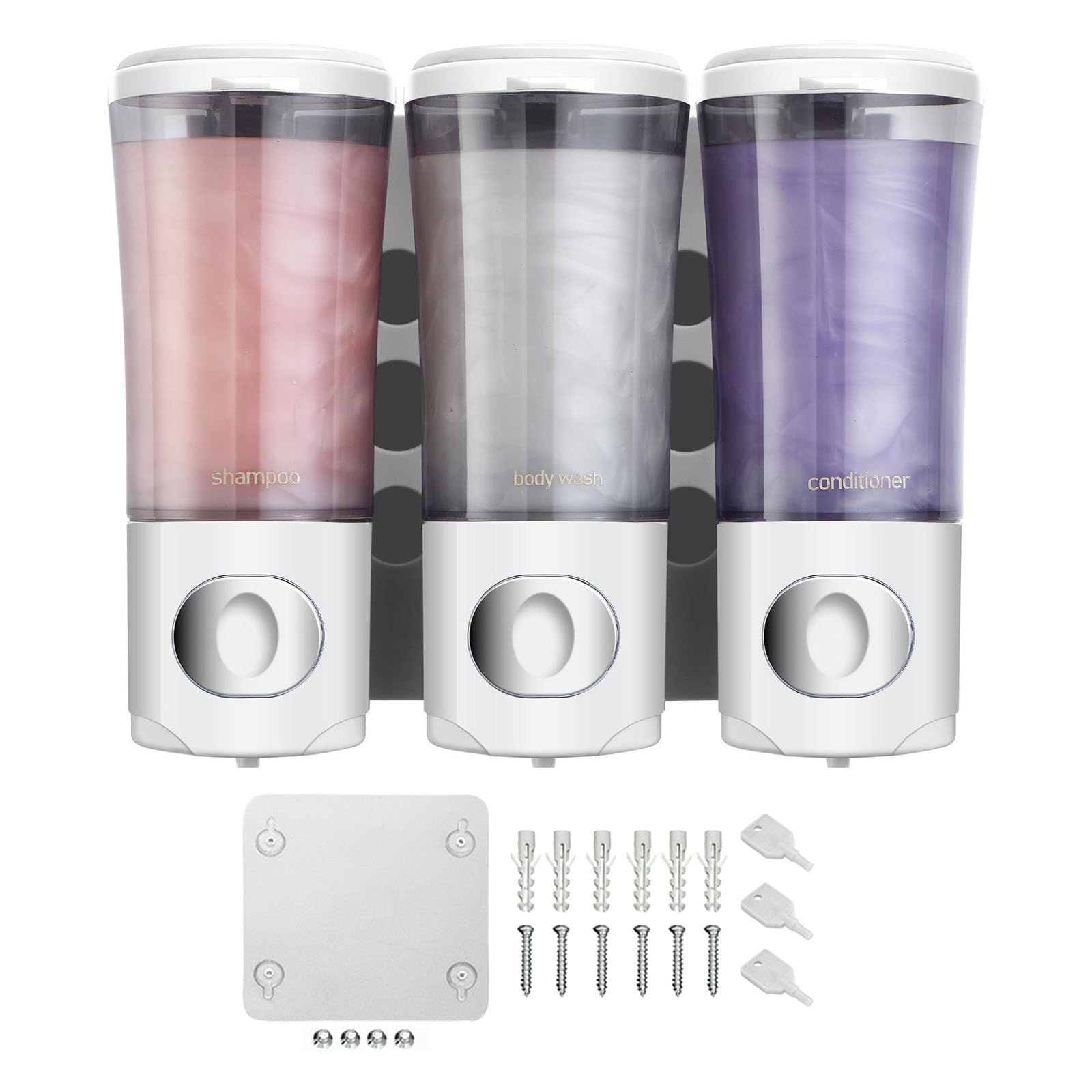 Xinsheinelry Shower Soap Dispenser Easy Slot Install Wall Mounted Shampoo and Conditioner Holder Large Capacity Storage Organiser Refillable Shower Bottle