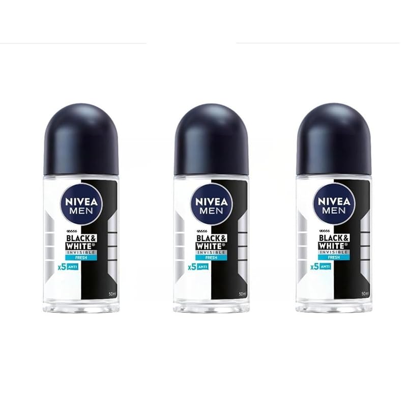Desodorante roll-on masculino NIVEA Black & White Fresh, 50 mL, pacote com 3