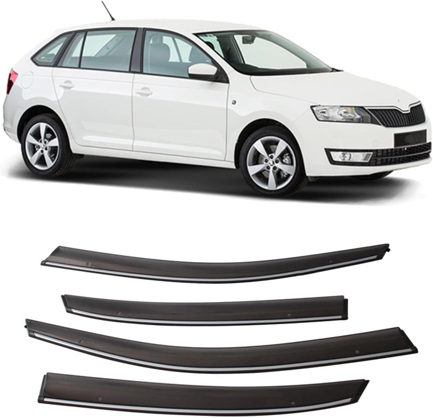 GuGuoZZ Car Wind Deflectors For Skoda Rapid Spaceback 2014-2020 Edgevisors Ventilated In Rain Window Visors Wind Sun Rain Deflectors Auto Wind Deflectors