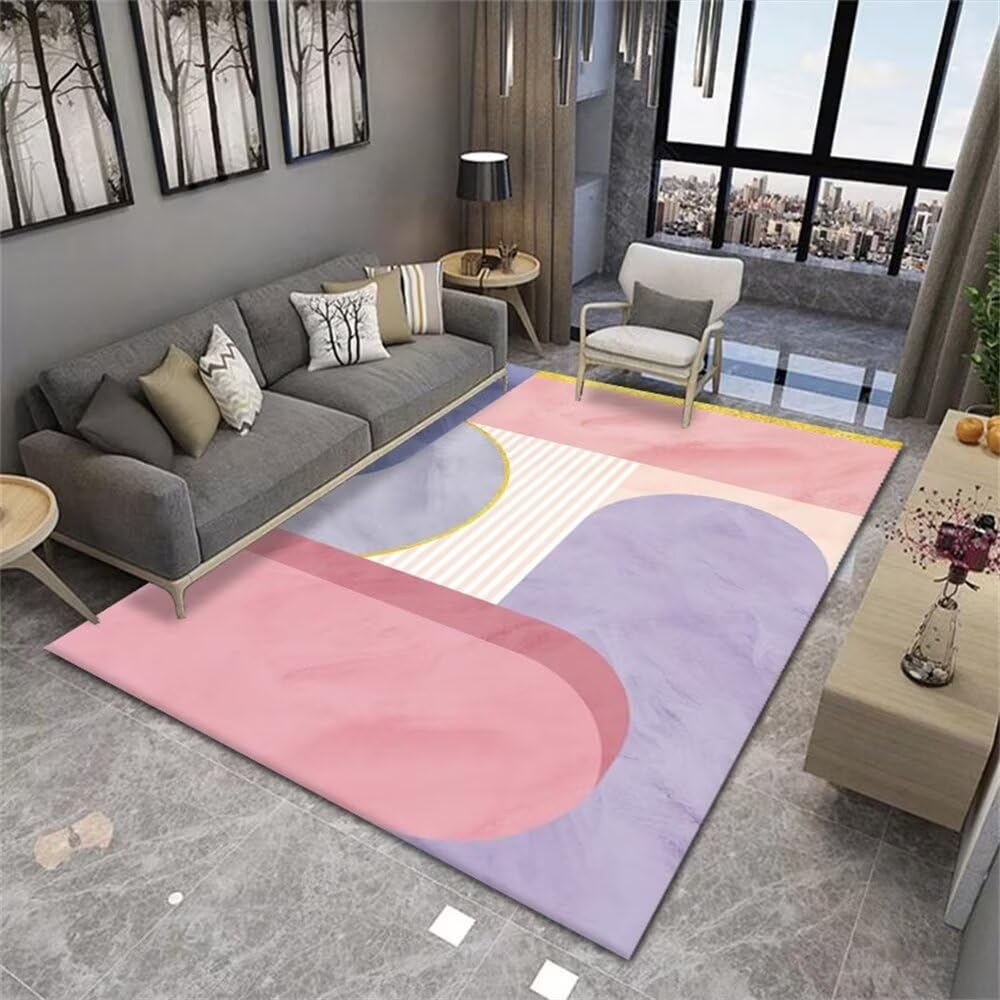 Tapis arc en ciel long rose et violet au design minimaliste moderne